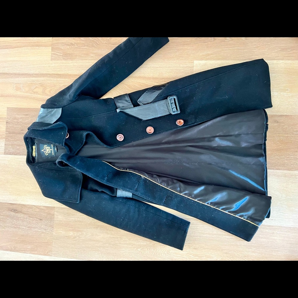 Mackage black Wool/ cashmere jacket, leather accents & belt